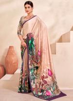 Crepe Soft Silk Peach Pink Casual Wear Printed Saree